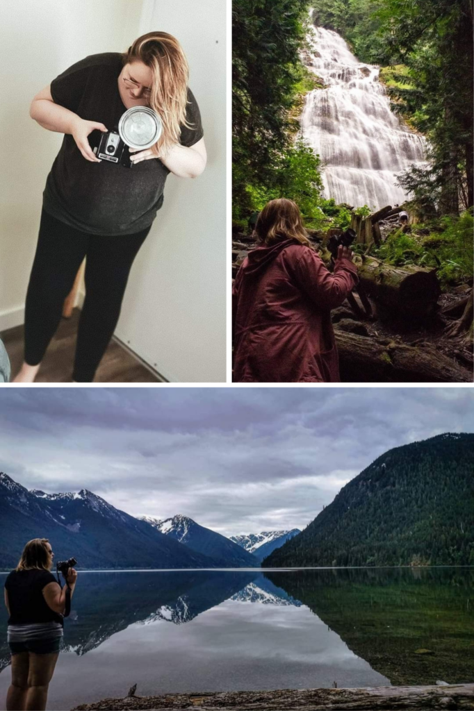 collage of photos of person holding different cameras